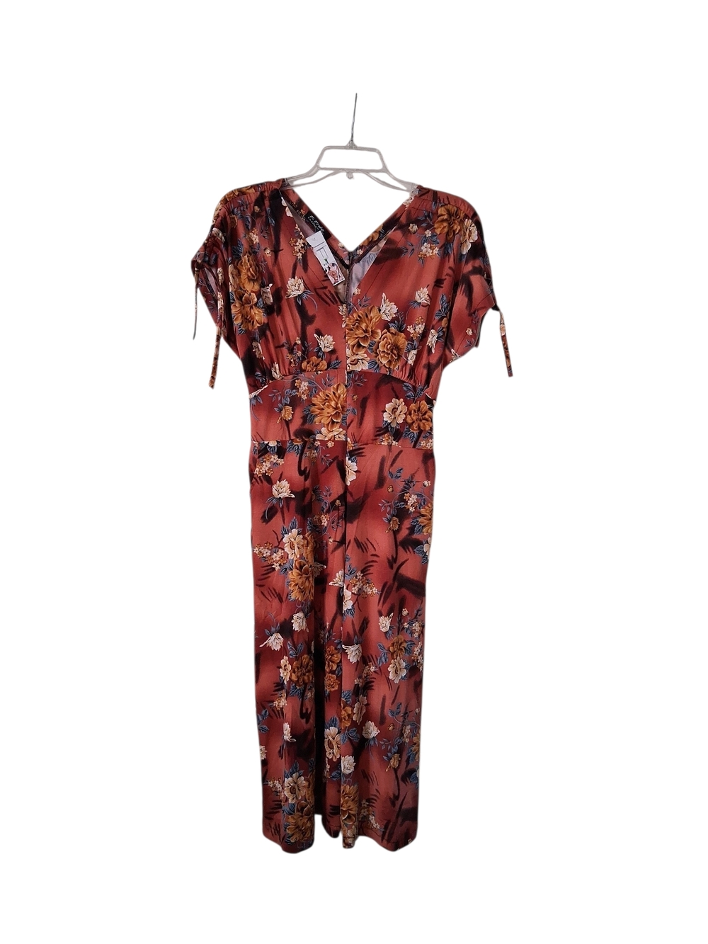 Floral Wide Leg V-Neck Jumpsuit in Rust 2X